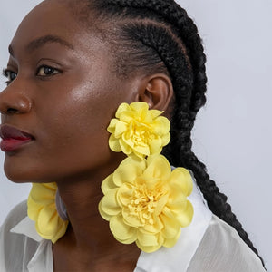 Large Yellow Floral Drop Earrings