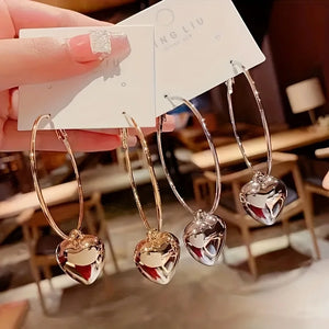 2024 New Heart Pendant Drop Earrings for Women Fashion Gold Color Design Exaggerate Big Circle Hoops Earring Korean Jewelry Gift