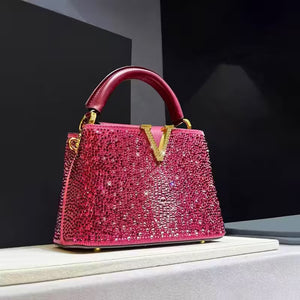 Women'S Genuine Leather Rhinest Handbag -