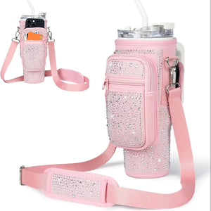Universal Polyester Water Bottle Bag with Shiny Diamond