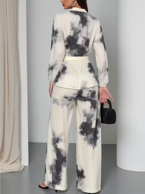Women'S Elegant Vintage Tie-Dye Pantsuit Set