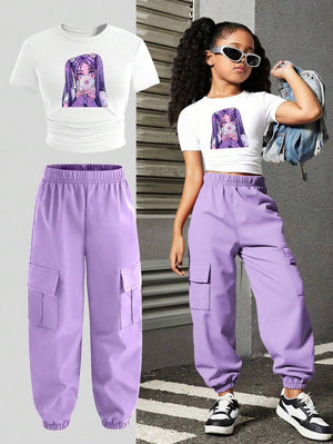 Tween Girl Casual Letter Print Short Sleeve