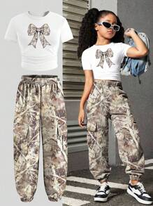Tween Girl Casual Letter Print Short Sleeve
