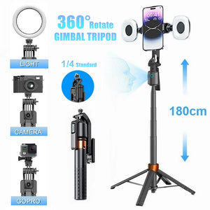 180cm/70.9in Portable Action Camera Phone Holder Auto Tracking Gimbals Stabilizers Wireless Selfie Stick Tripod for Mobile GoPro