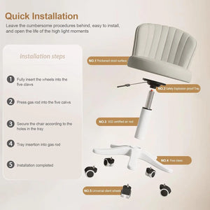Round Rolling Desk Chair Armless Comfy Vanity Computer Chair with Low Backrest PU Leather Height Adjustable Swivel Work Spa Chai