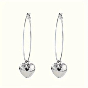 2024 New Heart Pendant Drop Earrings for Women Fashion Gold Color Design Exaggerate Big Circle Hoops Earring Korean Jewelry Gift