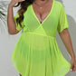 GIBSIE Plus Size Deep V-Neck Bikini Cover Up Women Sexy See Through Beach Dress Summer Short Sleeve Beachwear Swimwear Cover-ups