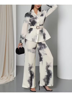 Women'S Elegant Vintage Tie-Dye Pantsuit Set