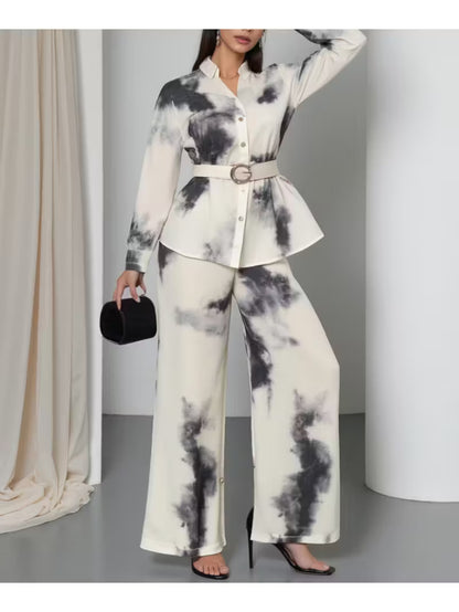 Women'S Elegant Vintage Tie-Dye Pantsuit Set