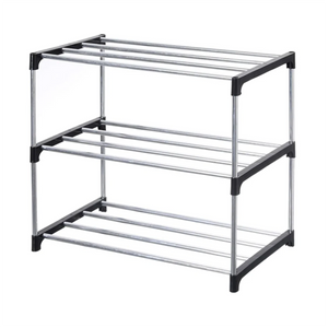 New Stackable Small Shoe Rack, Entryway, Hallway and Closet Space Saving Storage and Organization (3-Tier, Black)