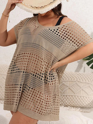 GIBSIE Plus Size Women Beach Dress Sexy Hollow Out Knit Bikini Cover Up Female Loose Tunic Beachwear Swimwear Cover-ups