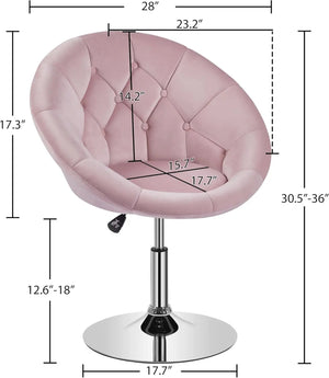 Vanity Chair Makeup Velvet Round Tufted Back Swivel Accent with Chrome Frame Height Adjustable for Room, Bedroom, Pink