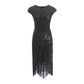 Vintage Glitter Evening Party Dress For Women Sequin Bead Embroidery Tassel Prom Gown Gala Dress Summer Art Deco Retro Black