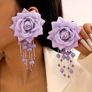 Red Rose Beaded Dangle Earrings