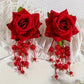 Red Rose Beaded Dangle Earrings