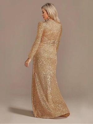Luxury Long Sleeve V-Neck Evening Dress Wedding Party Sequins For Women 2023 Female Guests Red Prom Cocktail Dresses