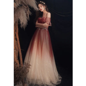 Fashion Gradient Prom Dresses for Women 2023 Off Shoulder Sparkly with Appliques Vestido De Festa Luxury Night Dress