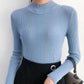 Autumn Winter Mock Neck Women Sweater Vintage Basic Solid Knitted Tops Casual Slim Pullover Korean Sweaters Simple Chic Jumpers