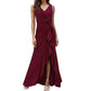Elegant V-Neck Party Maxi Dress Women Fashion Sleeveless Ruffle Split Gown Prom Dress Ladies Slim Fit Tie Up Bodycon Gala Dress