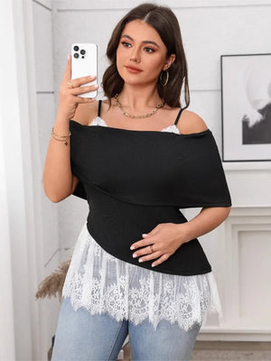 Plus Size Summer Off Shoulder Tops Women Lace Patchwork Fashion Slim Ladies Blouses Backless Woman Slip Tops