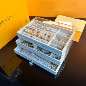 Acrylic Velvet Jewelry Organizer with 3 Drawers Stackable Display