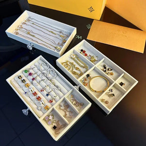 Acrylic Velvet Jewelry Organizer with 3 Drawers Stackable Display