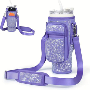 Universal Polyester Water Bottle Bag with Shiny Diamond