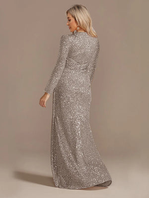 Luxury Long Sleeve V-Neck Evening Dress Wedding Party Sequins For Women 2023 Female Guests Red Prom Cocktail Dresses