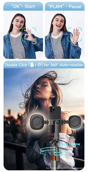 180cm/70.9in Foldable Auto Facial Tracking Gimbals Stabilizers GoPro Action Camera Tripod Phone Holder Stand Mobile Selfie Stick