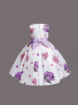 Girl's Satin Floral Printed Frock Knee Length Short Frocks 1-2-YEAR
