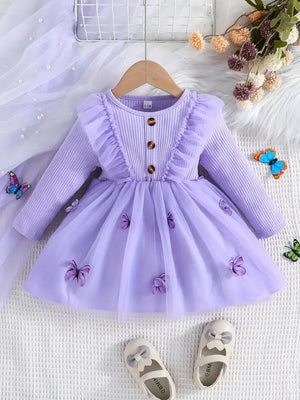 Girl's Lycra Floral Printed Frock Dress for Girls 6-12-MONTH