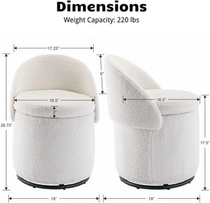 Stool Set of 1, Swivel Vanity Ottoman Stool with Storage Function, Upholstered Lambwool Fabric Makeup Stool for Bedroom Dressing