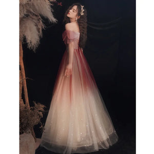 Fashion Gradient Prom Dresses for Women 2023 Off Shoulder Sparkly with Appliques Vestido De Festa Luxury Night Dress
