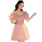 Off Shoulder Light Pink Ruffled Mini Length Satin & Chiffon Birthday Dress With Bows Open Back Beaded Cocktail Dresses Elegant