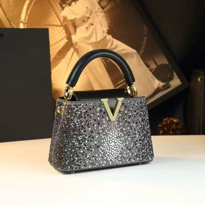 Women'S Genuine Leather Rhinest Handbag -