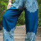 Teal FLORAL Women Boho Pants Hippie Pants Yoga Pants