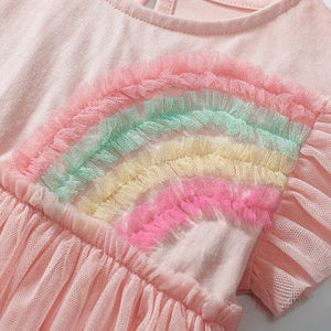 Summer New Arrival Colorful Rainbow Pattern Fly Sleeves Tulle Dress
